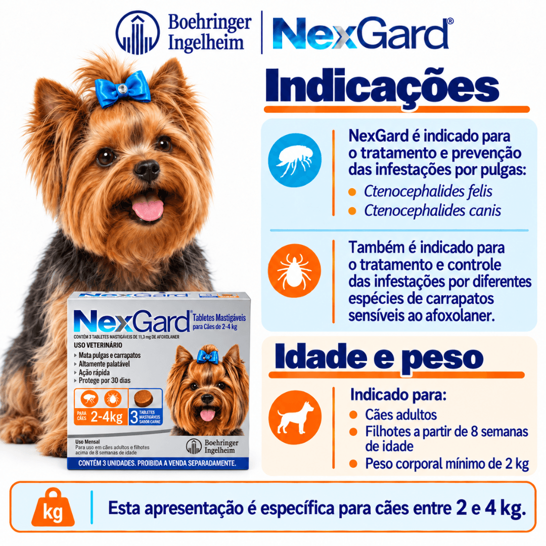 Antipulgas P/ Cães Nexgard 2kg-4kg C/ 3 Tabletes Boehringer