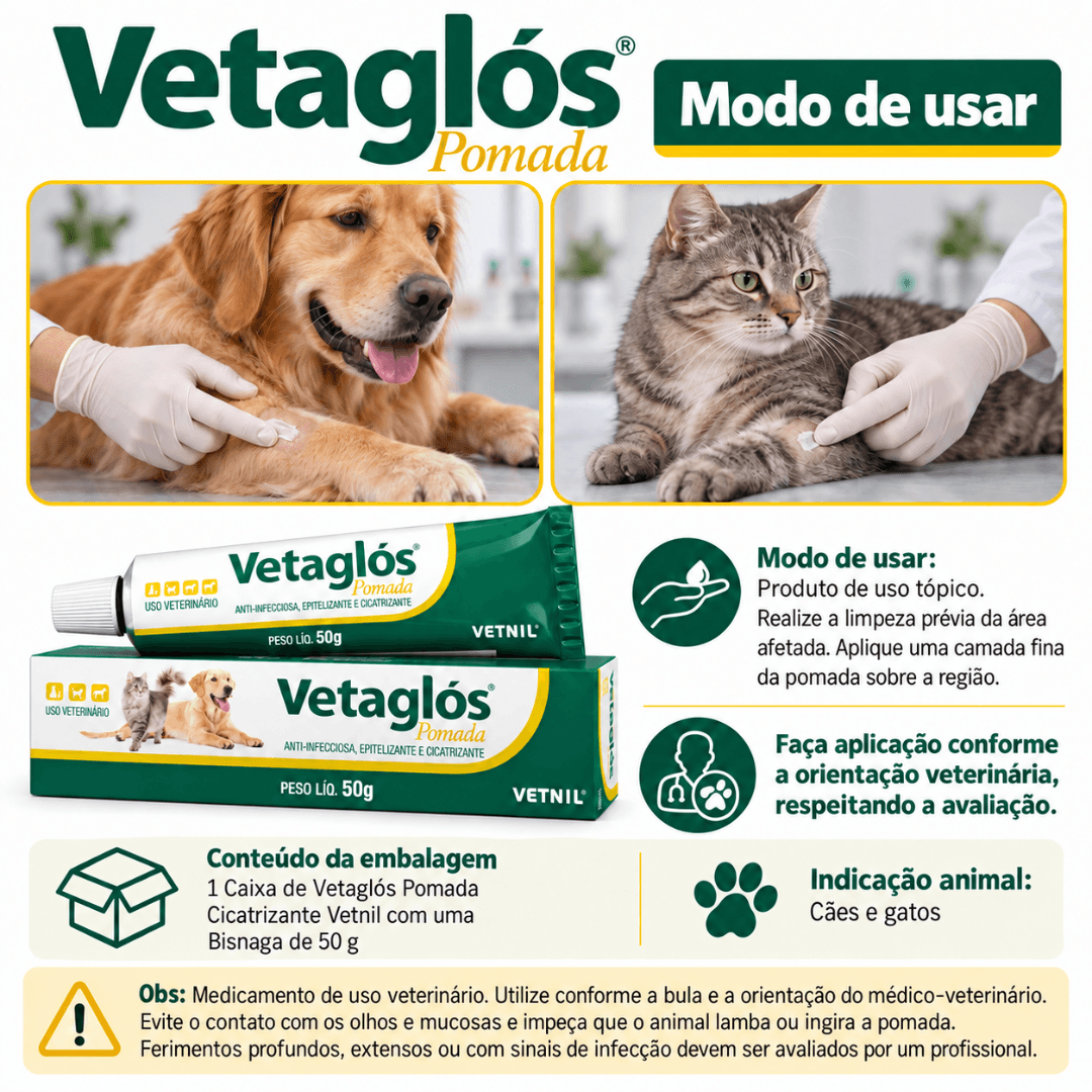 Pomada Cicatrizante Para Cães-Gatos Vetaglós 50g - Vetnil