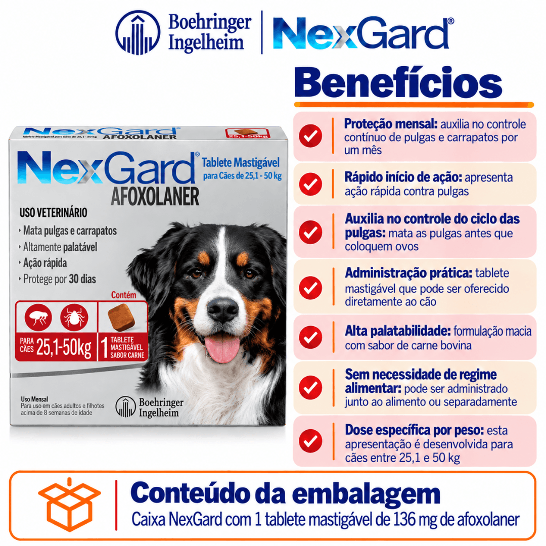 Antipulgas P/ Cães Nexgard 25,1kg-50kg 1 Tablete Boehringer
