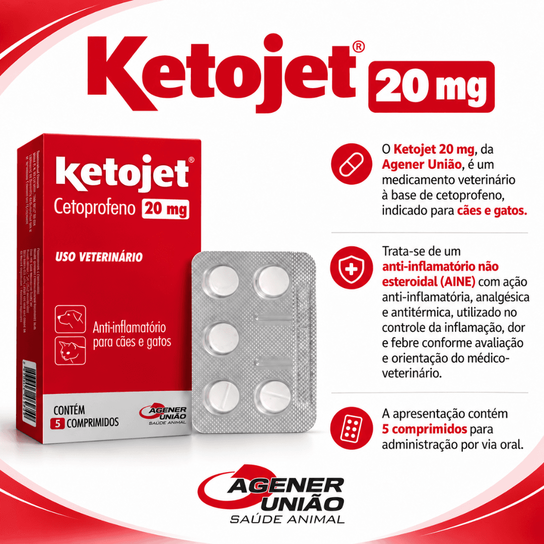 Ketojet 20mg Com 5 Comprimidos Para Cães-Gatos Agener União