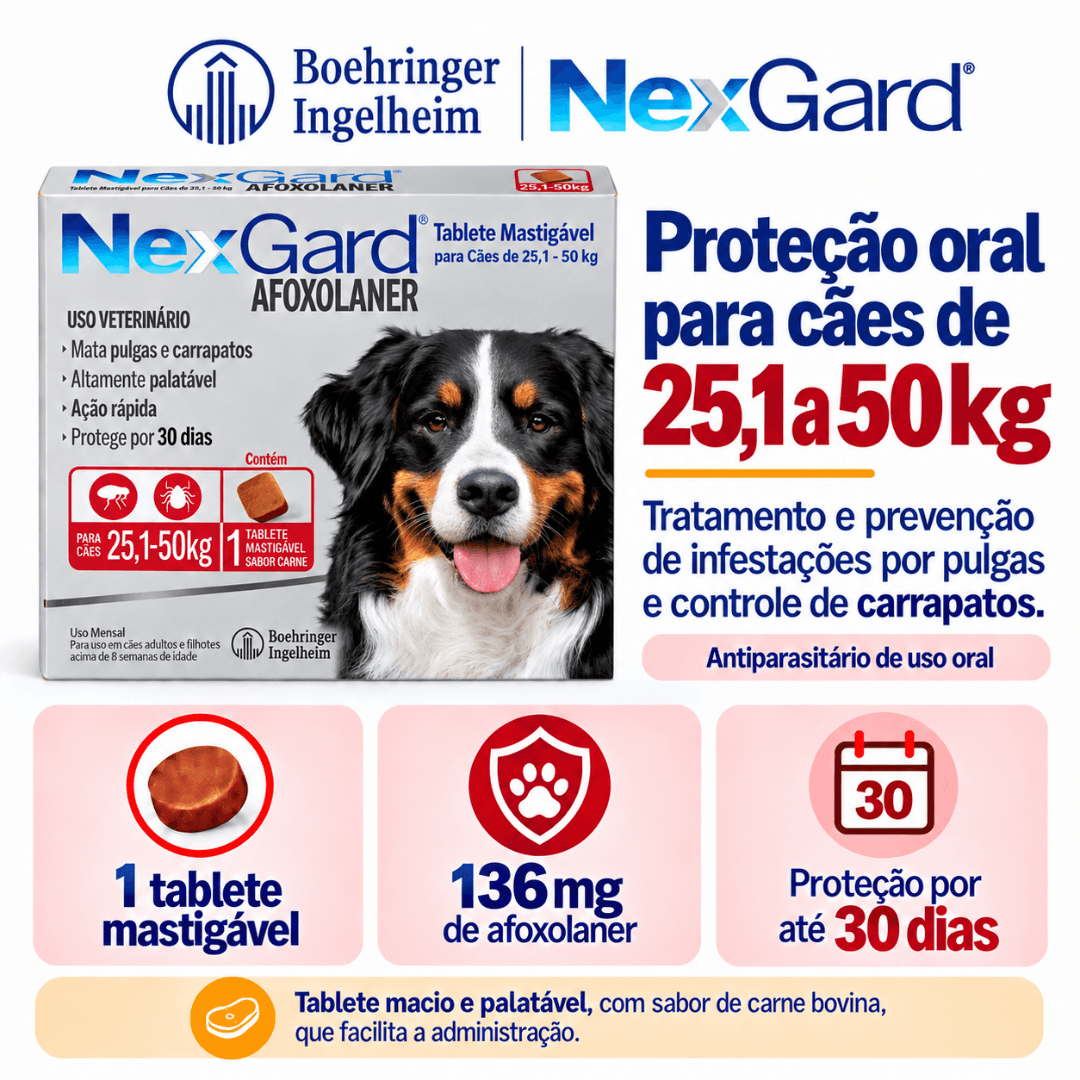 Antipulgas P/ Cães Nexgard 25,1kg-50kg 1 Tablete Boehringer
