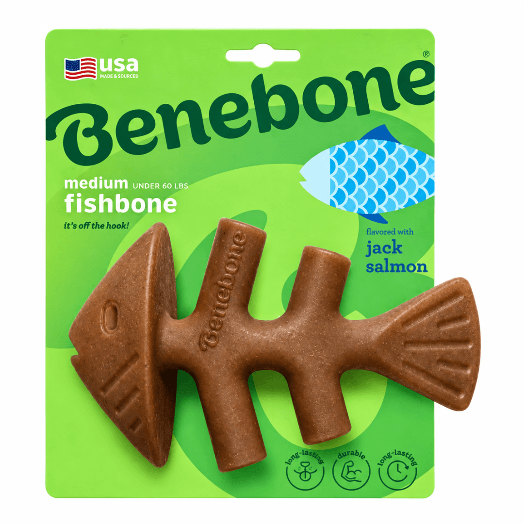 Brinquedo Mordedor Para Cães Benebone Fishbone Medium Salmão