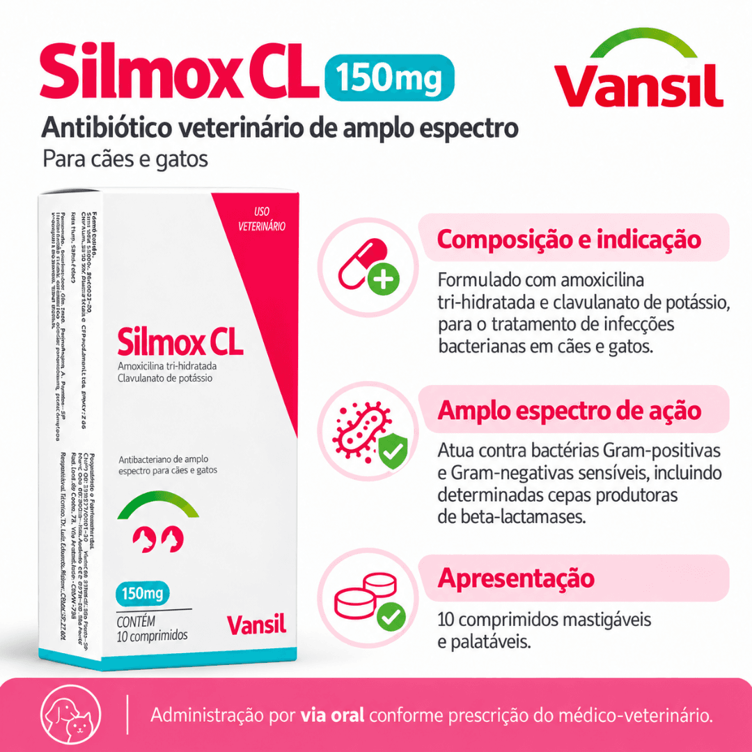 Silmox CL 150mg C/ 10 Comp Antibacteriano Cães-Gatos Vansil