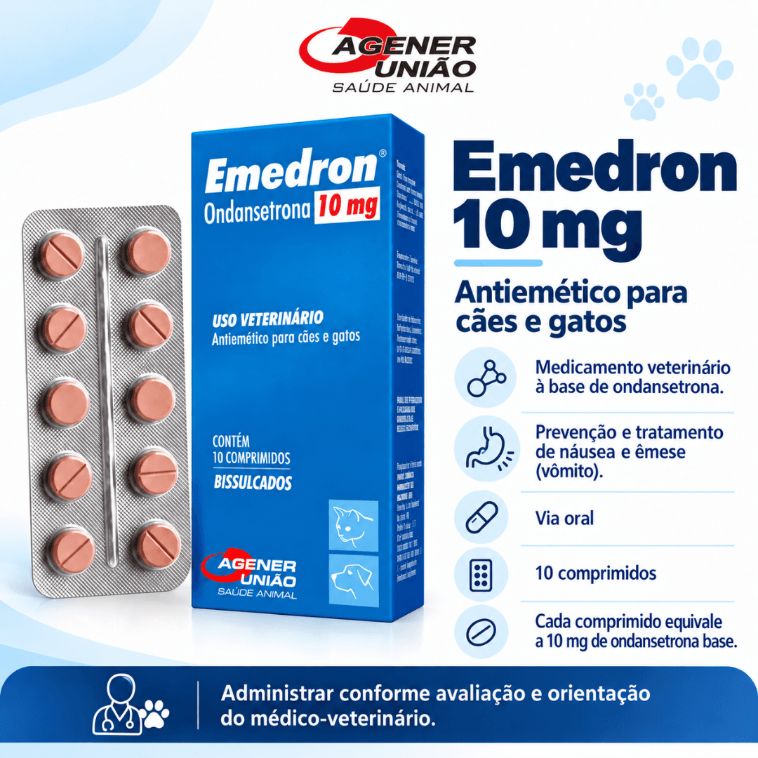 Emedron 10mg 10 Comp Antiemético P/ Cães-Gatos  Agener União