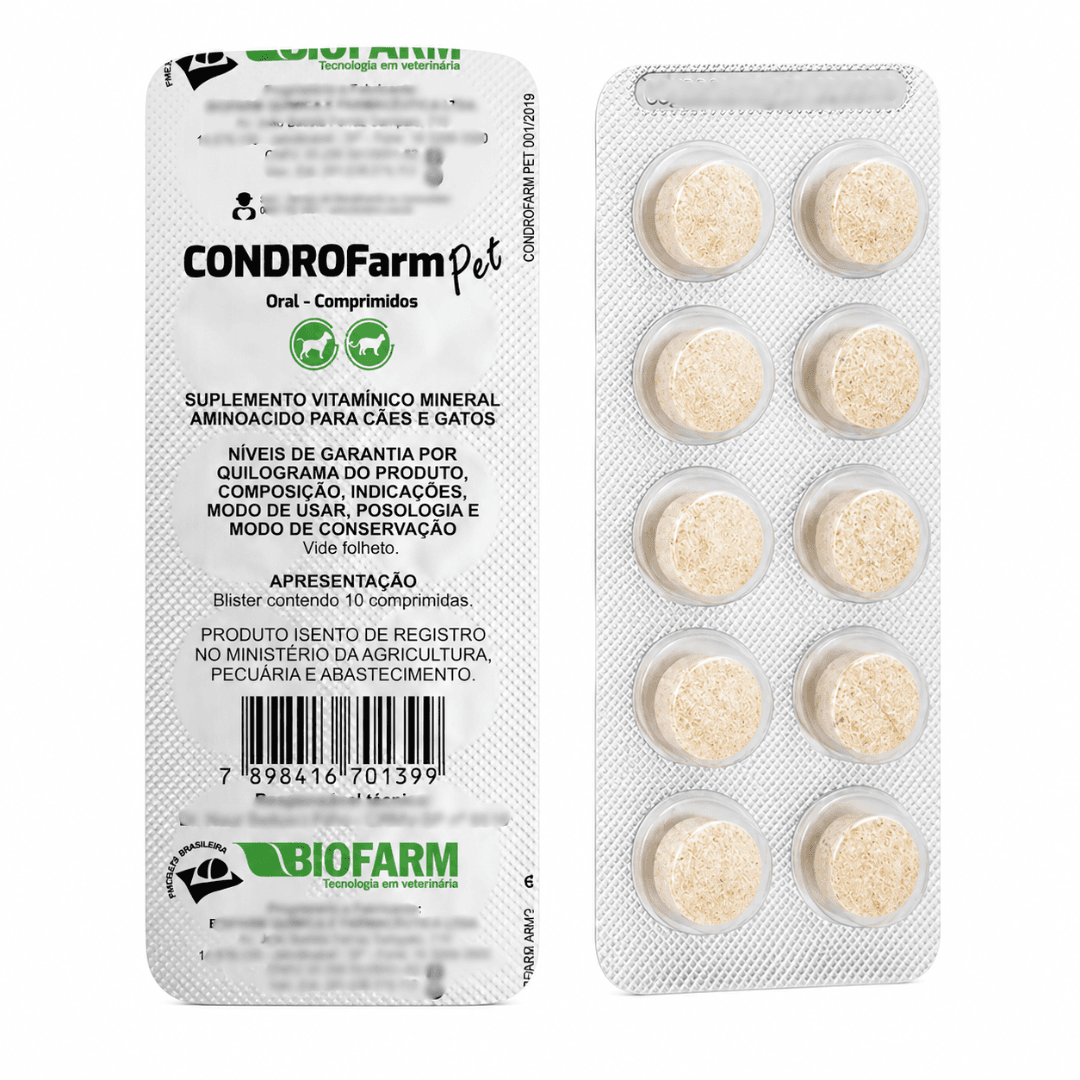 Suplemento Para Cães-Gatos Condrofarm Pet Blister 10 Comp