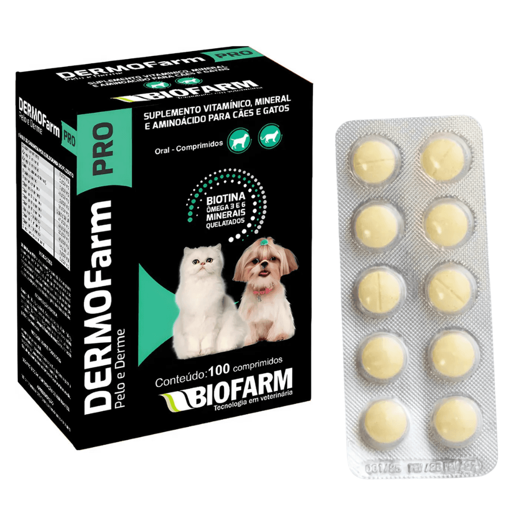 Suplemento P/ Cães-Gatos Dermofarm Pro Pelo & Derme 100 Comp