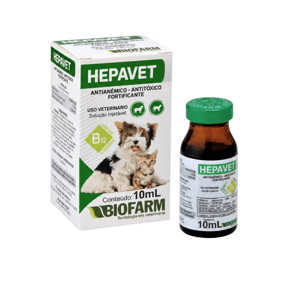 Hepavet Com Vitamina B12 10ml Injetável P/ Cães-Gatos Biofarma (Revenda)