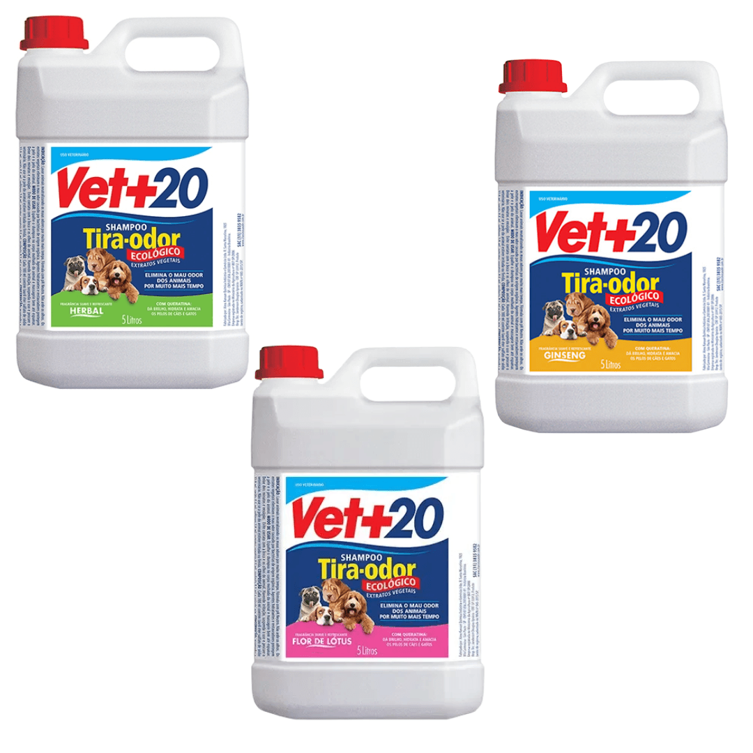 Shampoo Tira Odor 5L Ecológico Para Cães e Gatos - Vet+20